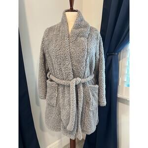 NATORIE Josie Plush Thigh Length Robe-Small-Pockets-Tie Closure-Gray-Soft-Lounge